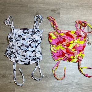 Butterfly & clouds and colorful scrunch up cropped tops sizes M 2pc bundle